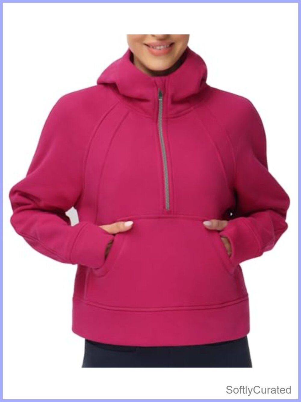 Women's Fleece Half Zip Hoodie Crop Pullover Sweatshirt